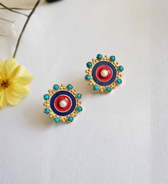 Turquoise Studs with Meena Work