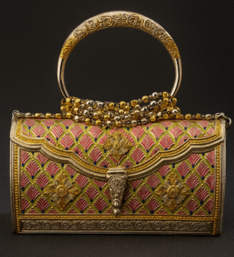 Pure Silver Handbag with Meena Work