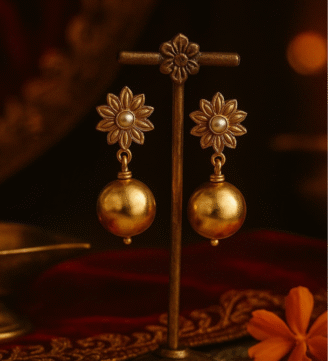 Gold Plated Flower Drop Earrings