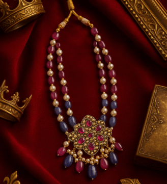 Moissanite Necklace with Rubies and Pearls