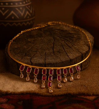 Gold Plated Silver Necklace with Rubies