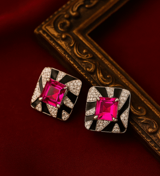 Enamel CZ Studs with Ruby