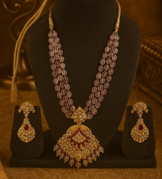 moissanite Necklace with Rose Quartz Crystals