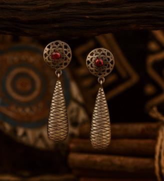 Oxidised Silver Earrings with Rubies