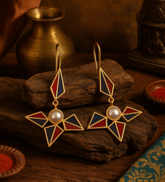 Drop Earrings with Meena Work & Pearls